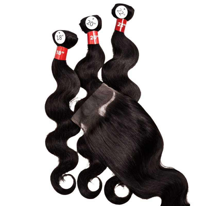14" - 16" - 18" 3 Body Wave Bundles + 4" x 5" Pre - Plucked HD Lace Closure With Baby Hair - NATURAL - OR3BC - 14 - 16 - 18 - NATURAL