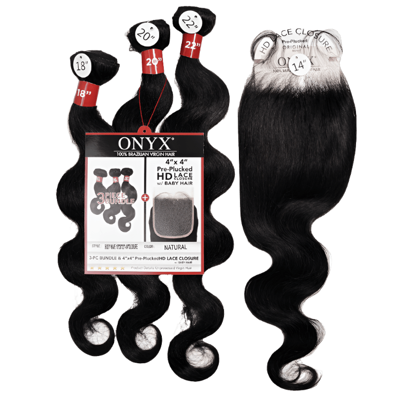 14" - 16" - 18" 3 Body Wave Bundles + 4" x 5" Pre - Plucked HD Lace Closure With Baby Hair - NATURAL - OR3BC - 14 - 16 - 18 - NATURAL
