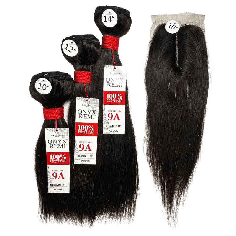 14" - 16" - 18" 3 Straight Bundles 9A + 4"x 4" U - Shaped Lace Front Closure - NATURAL - OR3SU - 14 - 16 - 18 - NATURAL