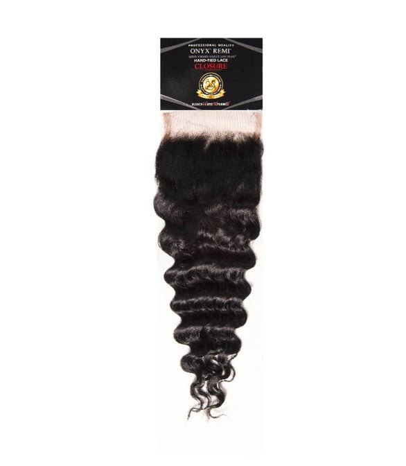 14" Hand Tied Closure 4" x 4" - Deep Wave - NATURAL - CLODW - 14 - NATURAL