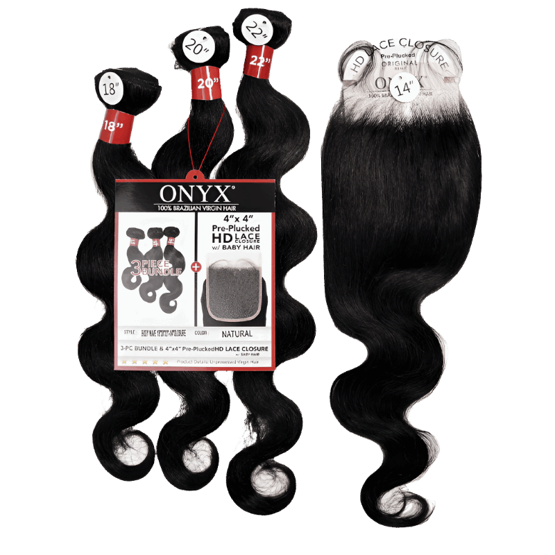3 Body Wave Bundles + 4" x 5" Pre - Plucked HD Lace Closure With Baby Hair - NATURAL - OR3BC - 10 - 12 - 14 - NATURAL