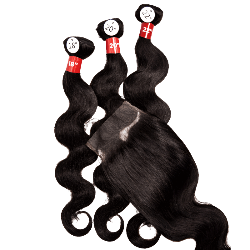 3 Body Wave Bundles + 4" x 5" Pre - Plucked HD Lace Closure With Baby Hair - NATURAL - OR3BC - 10 - 12 - 14 - NATURAL