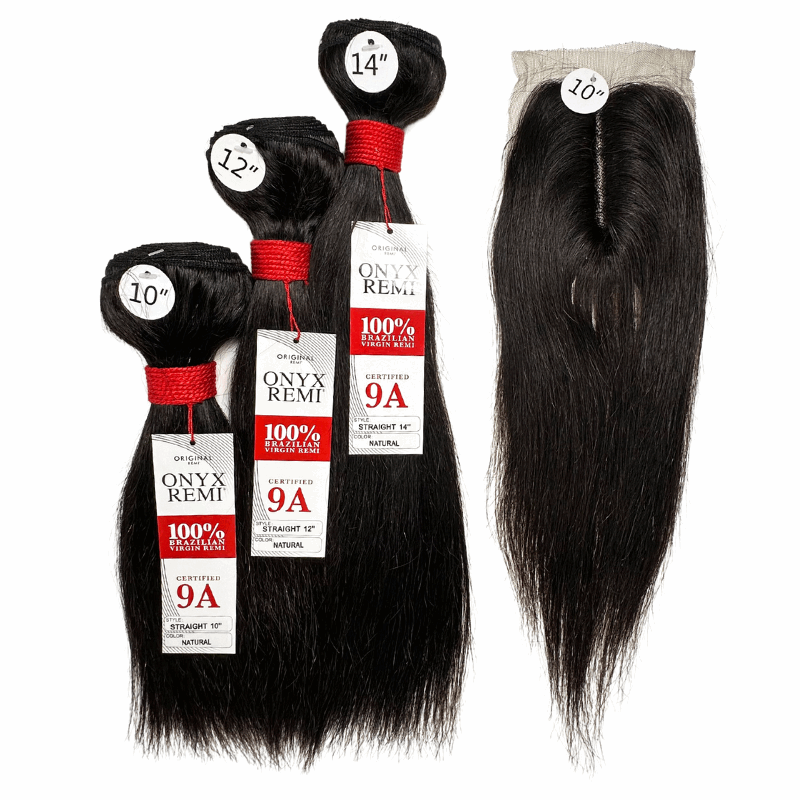 3 Straight Bundles 9A + 4"x 4" U - Shaped Lace Front Closure - NATURAL - OR3SU - 10 - 12 - 14 - NATURAL