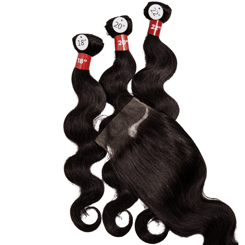 12" - 14" - 16" 3 Body Wave Bundles 9A + 4" x 4" U - Shaped Lace Front Closure - NATURAL - OR3BU - 12 - 14 - 16 - NATURAL