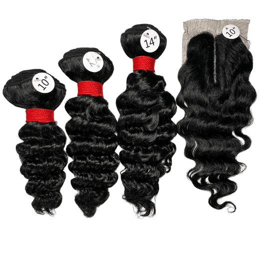12" - 14" - 16" 3 Deep Wave Bundles 9A + 4" x 4" U - Shaped Lace Front Closure - NATURAL BLACK - OR3DU - 12 - 14 - 16 - NATURALBLACK