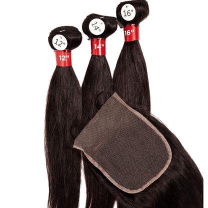 12" - 14" - 16" 3 Straight Bundles + 4" x 5" Pre - Plucked HD Lace U - Shaped Closure With Baby Hair - NATURAL - OR3SC - 12 - 14 - 16 - NATURAL