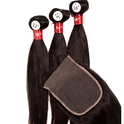 20" - 22" - 24" 3 Straight Bundles + 4" x 5" Pre - Plucked HD Lace U - Shaped Closure With Baby Hair - NATURAL - OR3SC - 20 - 22 - 24 - NATURAL