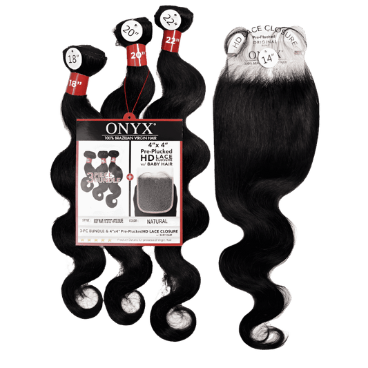 3 Body Wave Bundles + 4" x 5" Pre - Plucked HD Lace Closure With Baby Hair - NATURAL - OR3BC - 10 - 12 - 14 - NATURAL