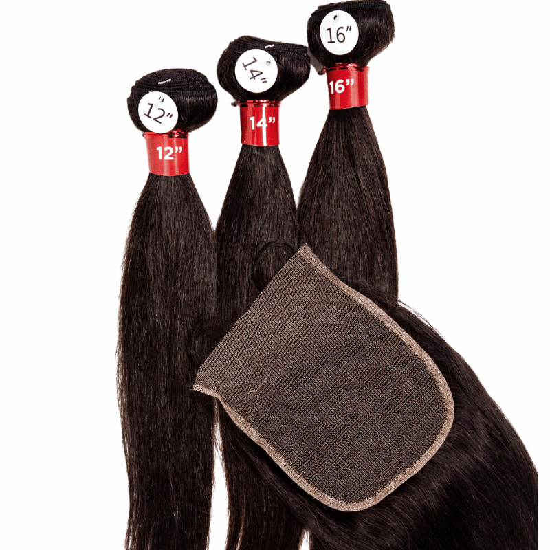 3 Straight Bundles + 4" x 5" Pre - Plucked HD Lace U - Shaped Closure With Baby Hair - NATURAL - OR3SC - 10 - 12 - 14 - NATURAL